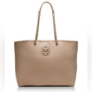 Tory Burch Beige Leather Tote with Chain Straps